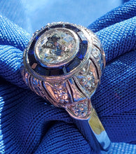 Load image into Gallery viewer, 1.40 carat Genuine Diamond Antique Engagement Ring Art Deco Platinum Solitaire setting size 5
