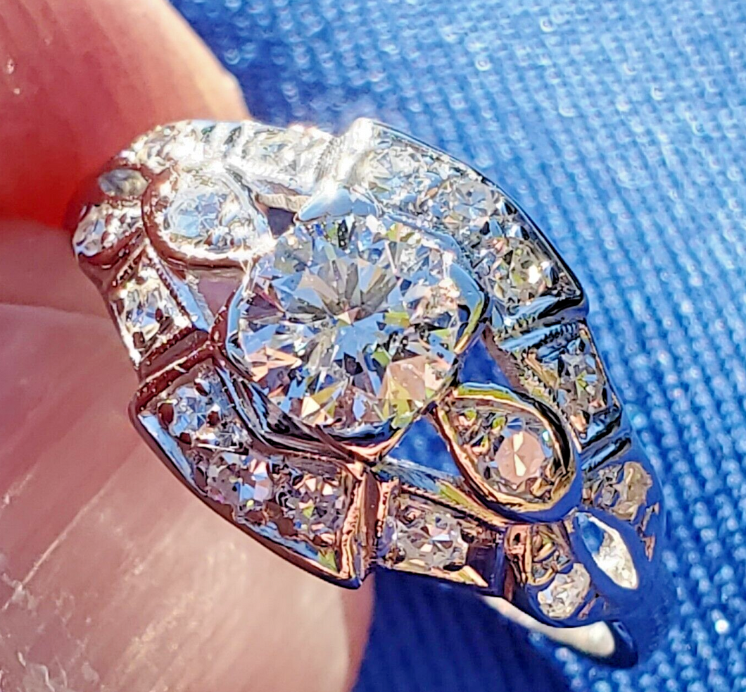 0.78 carat Earth mined Diamond Art Deco Engagement Ring Elegant Antique Platinum Solitaire