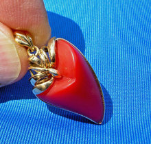 Load image into Gallery viewer, Salmon Red Mediterranean Coral Pendant Unique 18k Solid Gold Bezel Charm