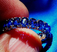 Load image into Gallery viewer, Genuine 9 carat Sapphire Wedding Band 14k White Gold Deco Eternity Anniversary Ring