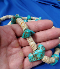 Load image into Gallery viewer, STUNNING VINTAGE SANTO DOMINGO TURQUOISE WHITE SHELL STERLING SILVER NECKLACE 28 inch