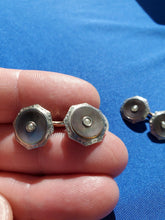 Load image into Gallery viewer, VINTAGE KREMENTZ ART DECO ENGRAVED PEARL CUFF LINKS OCTAGON PLATINUM DESIGN