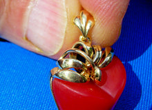 Load image into Gallery viewer, Salmon Red Mediterranean Coral Pendant Unique 18k Solid Gold Bezel Charm
