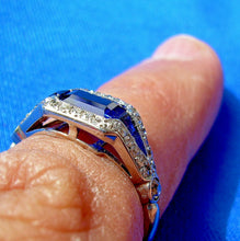 Load image into Gallery viewer, Earth mined Sapphire Diamond Art Deco Engagement Ring Antique Platinum setting