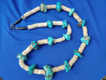 Load image into Gallery viewer, STUNNING VINTAGE SANTO DOMINGO TURQUOISE WHITE SHELL STERLING SILVER NECKLACE 28 inch