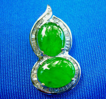Load image into Gallery viewer, Earth mined Jade and Diamond Elegant Designer Pendant Exciting 14k White Gold Amulet Charm