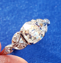 Load image into Gallery viewer, 1.33 Carat EARTH MINED Cushion Diamond Deco Engagement Ring Vintage Platinum Solitaire