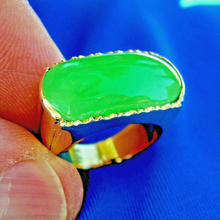 Load image into Gallery viewer, Genuine Earth mined Jade Antique Ring Unique Design Art Deco Solid 18k Gold Setting size 8.75