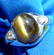 Load image into Gallery viewer, 12 CARAT Earth Mined Chrysoberyl Cats Eye Platinum Diamond Art Deco Ring