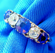 Load image into Gallery viewer, 1.24 carat Earth mined Cushion cut Diamond and Sapphire Deco Ring Antique Wedding Band 14k