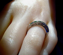 Load image into Gallery viewer, Diamond Emerald Art Deco Wedding Band 14K White Gold Filigree Design Anniversary Ring size 7