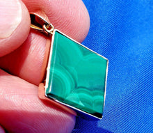 Load image into Gallery viewer, Bezel set Fine Green Malachite Pendant Elegant Geometric Deco Design 14k Charm
