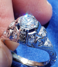 Load image into Gallery viewer, 0.70 carat Earth mined European cut Diamond Deco Engagement Ring Vintage Platinum Solitaire
