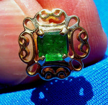 Load image into Gallery viewer, 1 carat Earth mined Emerald Deco Earrings Unique Vintage Design Ear Studs 14k Gold