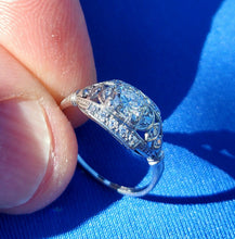 Load image into Gallery viewer, Earth mined 0.61 carat European Diamond Deco Engagement Ring Antique Geometric Design Platinum Solitaire size 5.5