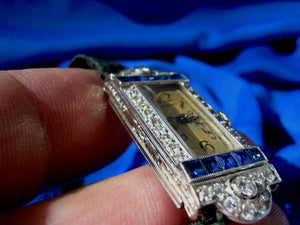 1920s Art Deco Raymond Yard Antique Diamond Sapphire Platinum Watch