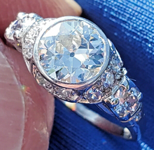 Load image into Gallery viewer, 1.50 carat Earth mined European cut Diamond Engagement Ring Vintage Deco Platinum Solitaire
