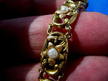 Load image into Gallery viewer, Antique Art Nouveau Gold and Pearl Bracelet Unique Deco Solid 14k 2 tone Links
