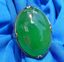 Load image into Gallery viewer, Earth mined 25 Carat Antique Green JADE Engagement Ring Art Deco 14k Rose Gold