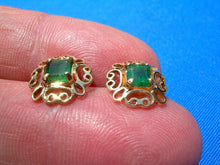 Load image into Gallery viewer, 1 carat Earth mined Emerald Deco Earrings Unique Vintage Design Ear Studs 14k Gold

