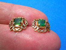 Load image into Gallery viewer, 1 carat Earth mined Emerald Deco Earrings Unique Vintage Design Ear Studs 14k Gold