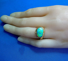 Load image into Gallery viewer, Genuine Black Opal Deco Ring Designer one of a kind 14k Gold Setting size 6.25