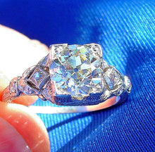 Load image into Gallery viewer, 1.53 carat Earth mined Diamond Deco Engagement Ring Antique Platinum Solitaire size 5.5