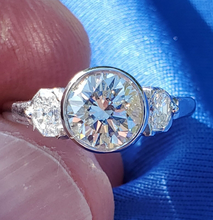 Load image into Gallery viewer, Genuine 1.64 carat Diamond Deco Engagement Ring Custom Bezel Platinum Solitaire size 7.5