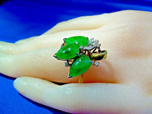 Load image into Gallery viewer, Genuine Jade and Diamond Antique Ring Unique Design Art Deco Solid 14k Gold Setting