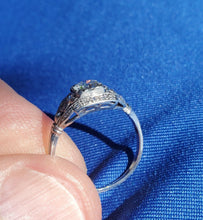 Load image into Gallery viewer, Earth mined 0.61 carat European Diamond Deco Engagement Ring Antique Geometric Design Platinum Solitaire size 5.5