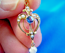 Load image into Gallery viewer, Earth mined Sapphire Art Deco Nouveau Pendant Antique Victorian Necklaces 14k Gold