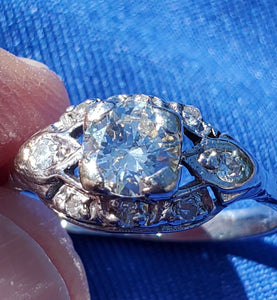 0.92 carat Earth mined European Diamond Engagement Ring Antique Deco Platinum Solitaire