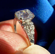 Load image into Gallery viewer, 1.31 carat Earth mined Emerald cut Diamond Art Deco Engagement Ring Antique Design Platinum Solitaire