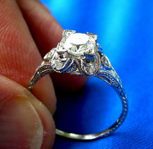 Load image into Gallery viewer, Genuine Diamond Art Deco Engagement Ring Vintage Antique Style Platinum Solitaire