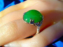 Load image into Gallery viewer, Earth Mined Green JADE Antique Engagement Ring Art Deco Diamond White Gold Setting