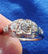 Load image into Gallery viewer, 1.15 carat Earth mine European cut Diamond Deco Engagement Ring Vintage White Gold Solitaire