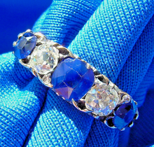 Load image into Gallery viewer, 1.24 carat Earth mined Cushion cut Diamond and Sapphire Deco Ring Antique Wedding Band 14k