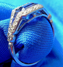 Load image into Gallery viewer, Earth mined Sapphire Diamond Art Deco Engagement Ring Antique Platinum setting