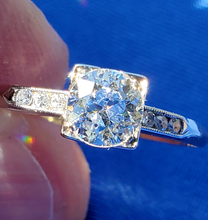 Load image into Gallery viewer, 0.76 carat Earth mined European cut Diamond Deco Engagement Ring Vintage Solitaire
