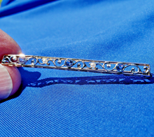 Load image into Gallery viewer, Earth mined Sapphire and Pearl Deco Brooch 14k gold Antique Geometric Design Bar Pin
