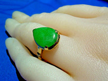 Load image into Gallery viewer, Earth mined Green Jade Deco Engagement Ring Antique Solid 14k Gold Solitaire size 6