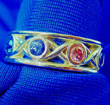 Load image into Gallery viewer, Earth Mined Pink Diamond and Sapphire Wedding Band Art Deco Platinum Etenity Anniversary Ring 7