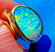 Load image into Gallery viewer, Genuine Black Opal Deco Ring Designer one of a kind 14k Gold Setting size 6.25