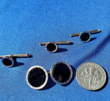 Load image into Gallery viewer, Elegant Vintage Art Deco Platinum Rim Onyx Cuff Links 14k Gold Unique Design Buttons set