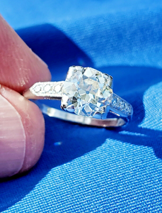 2 caral Earth mined European cut Diamond Art Deco Engagement Ring Antique Platinum Solitaire
