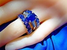 Load image into Gallery viewer, Genuine 9 carat Sapphire Wedding Band 14k White Gold Deco Eternity Anniversary Ring
