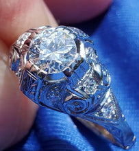 Load image into Gallery viewer, 0.70 carat Earth mined European cut Diamond Deco Engagement Ring Vintage Platinum Solitaire