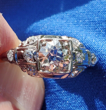 Load image into Gallery viewer, 1.15 carat Earth mine European cut Diamond Deco Engagement Ring Vintage White Gold Solitaire
