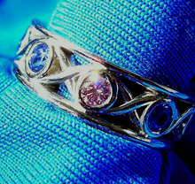 Load image into Gallery viewer, Earth Mined Pink Diamond and Sapphire Wedding Band Art Deco Platinum Etenity Anniversary Ring 7