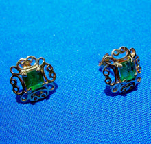 Load image into Gallery viewer, 1 carat Earth mined Emerald Deco Earrings Unique Vintage Design Ear Studs 14k Gold